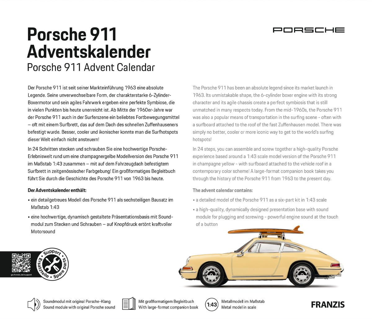 Porsche 911 with Surfboard Advent Calendar 1:43